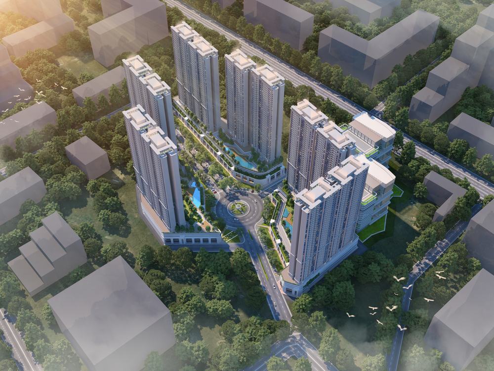 Aerial view of a residential development designed by AMA