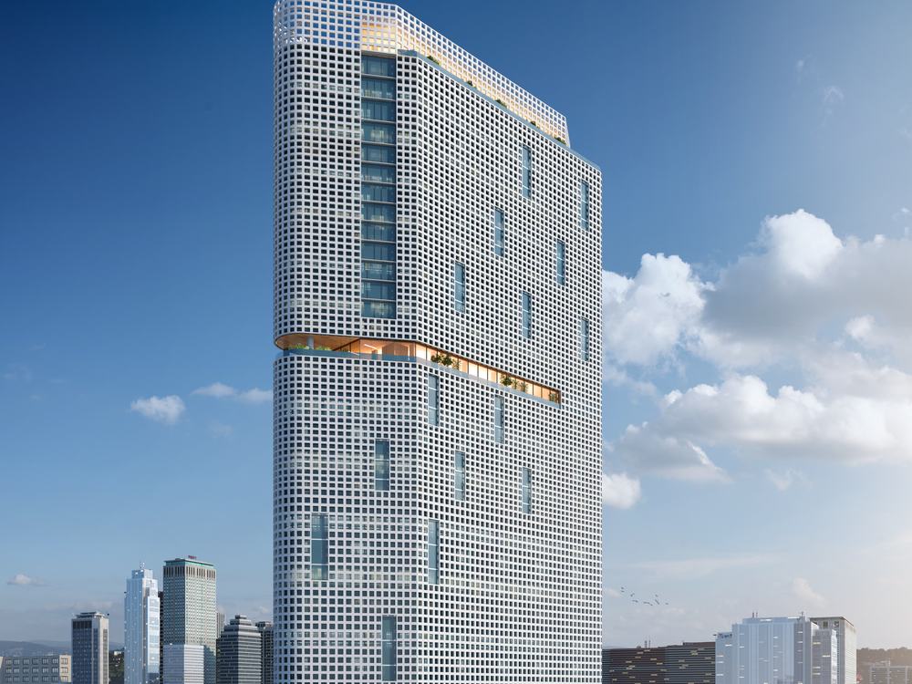 Tower with a perforated screen façade designed by AMA